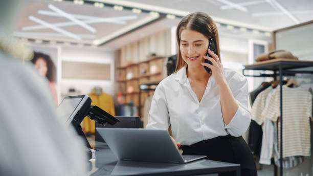 Woman on phone providing Voice & data solutions for CRM systems