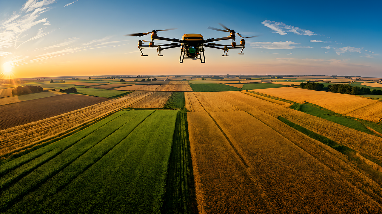 Drone over farmland using iot control system
